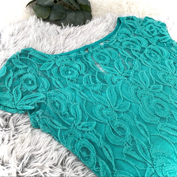 B. Darlin Turquoise Dress Floral Lace Size 7/8 - Picture 3 of 6